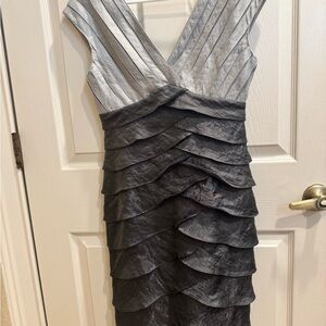 Adrianna Papell Silver and Black Layered Midi Dress